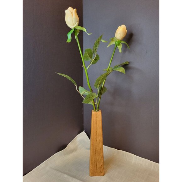 Handcrafted Wood Vase With White Roses Carved Tagua Nut by Just Paper Roses - Picture 6 of 9